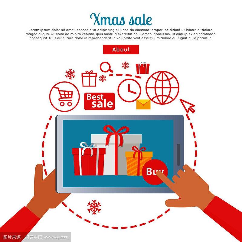 手握平板与圣诞最佳销售.通过互联网购买礼物的过程.